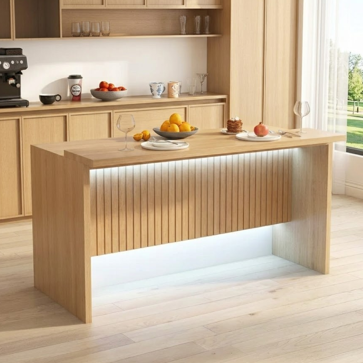 Modern Kitchen Island with LED Accent Panel, Large Prep Table, Dining Island for Home Kitchen