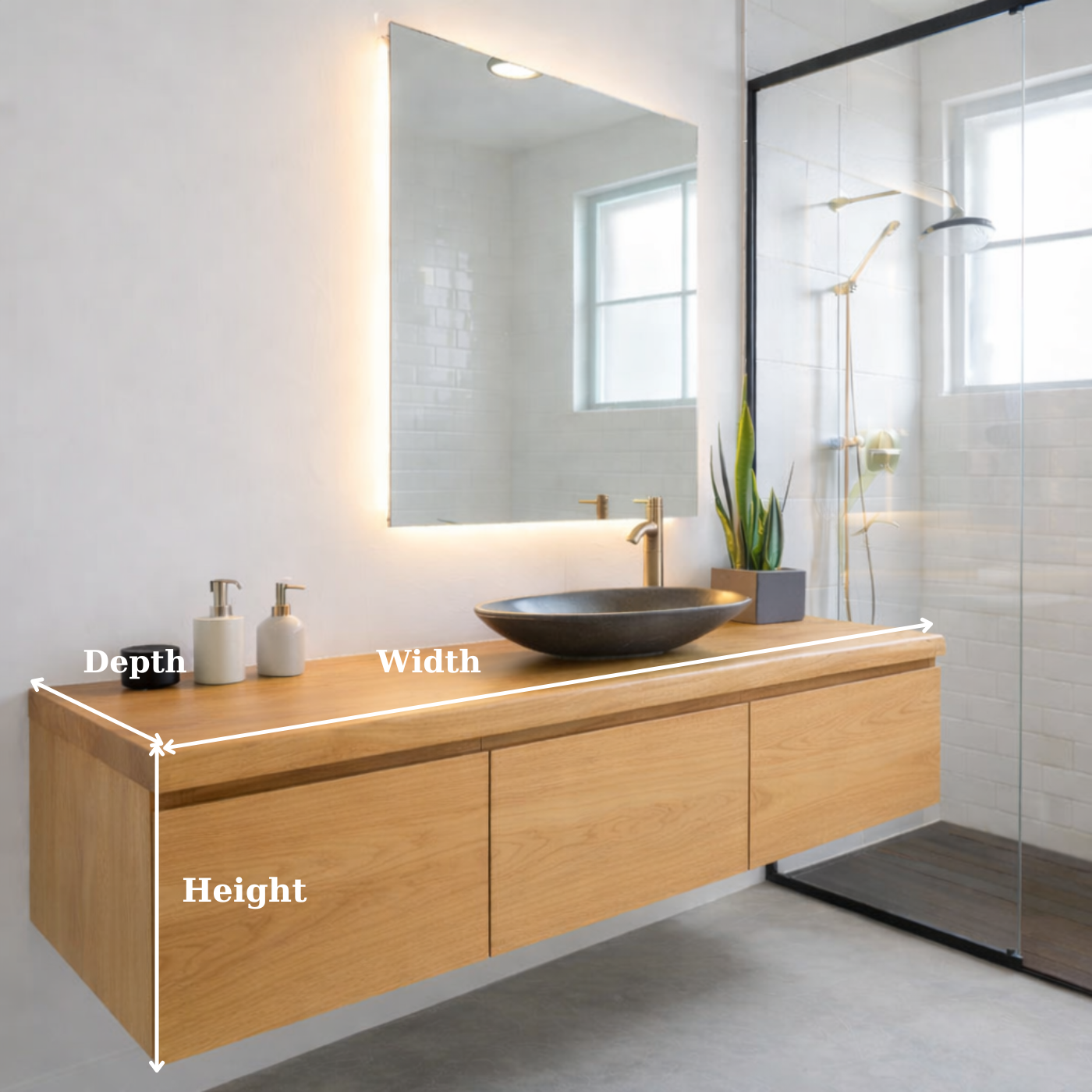 Floating Oak Bathroom Vanity, Wall Mounted Wood Vanity Cabinet