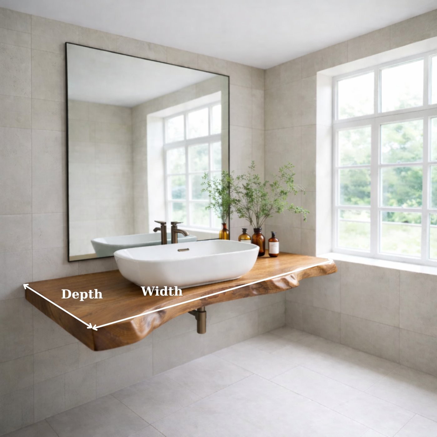 Live Edge Floating Bathroom Vanity Top, Solid Wood Wall Mounted Vanity Shelf