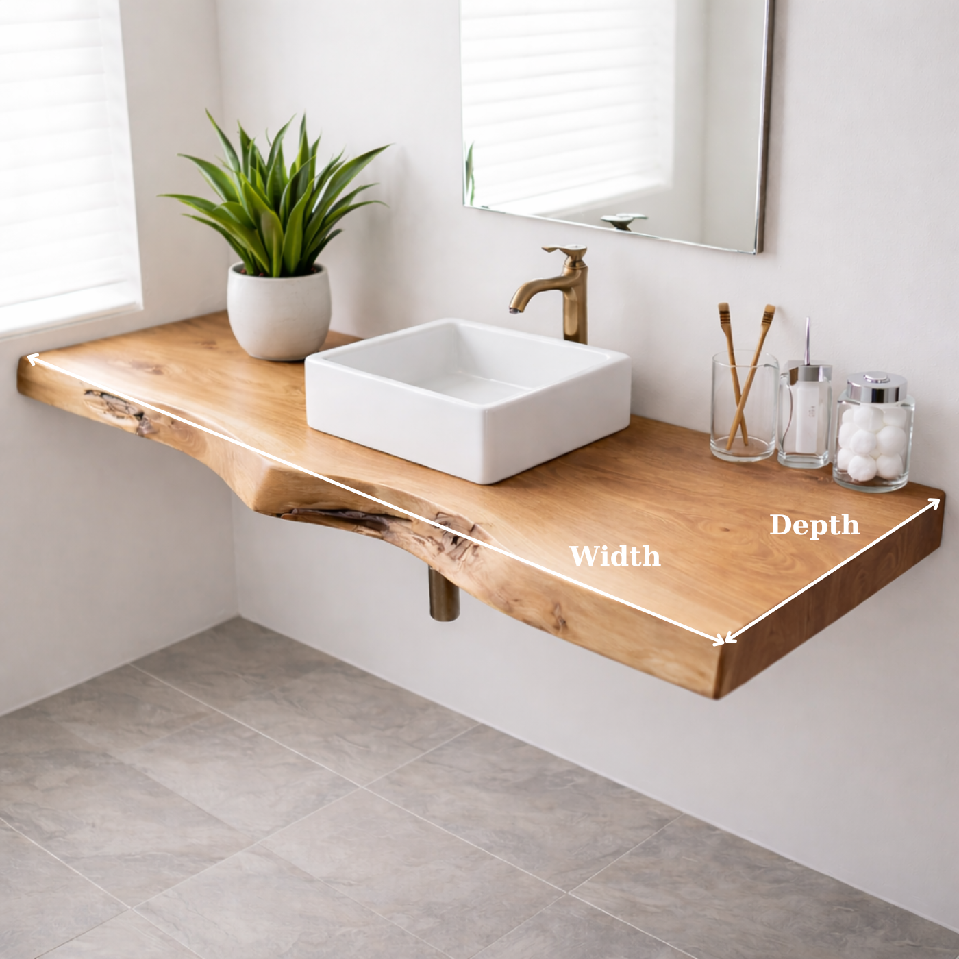 Floating Live Edge Solid Wood Bathroom Shelf Wall Mounted Natural Wood Vanity Top