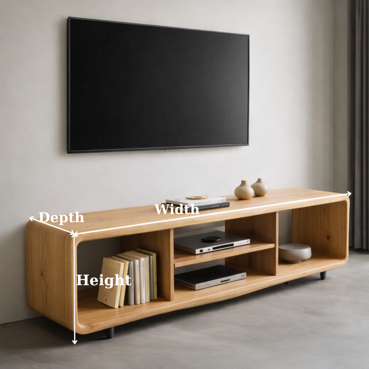 Solid Wood TV Stand with Open Shelves for Minimalist Interiors