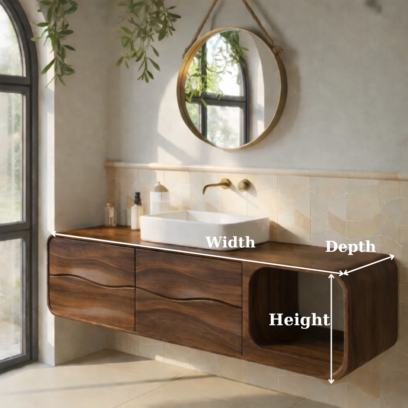 Floating Solid Wood Bathroom Vanity with Drawers and Open Shelf