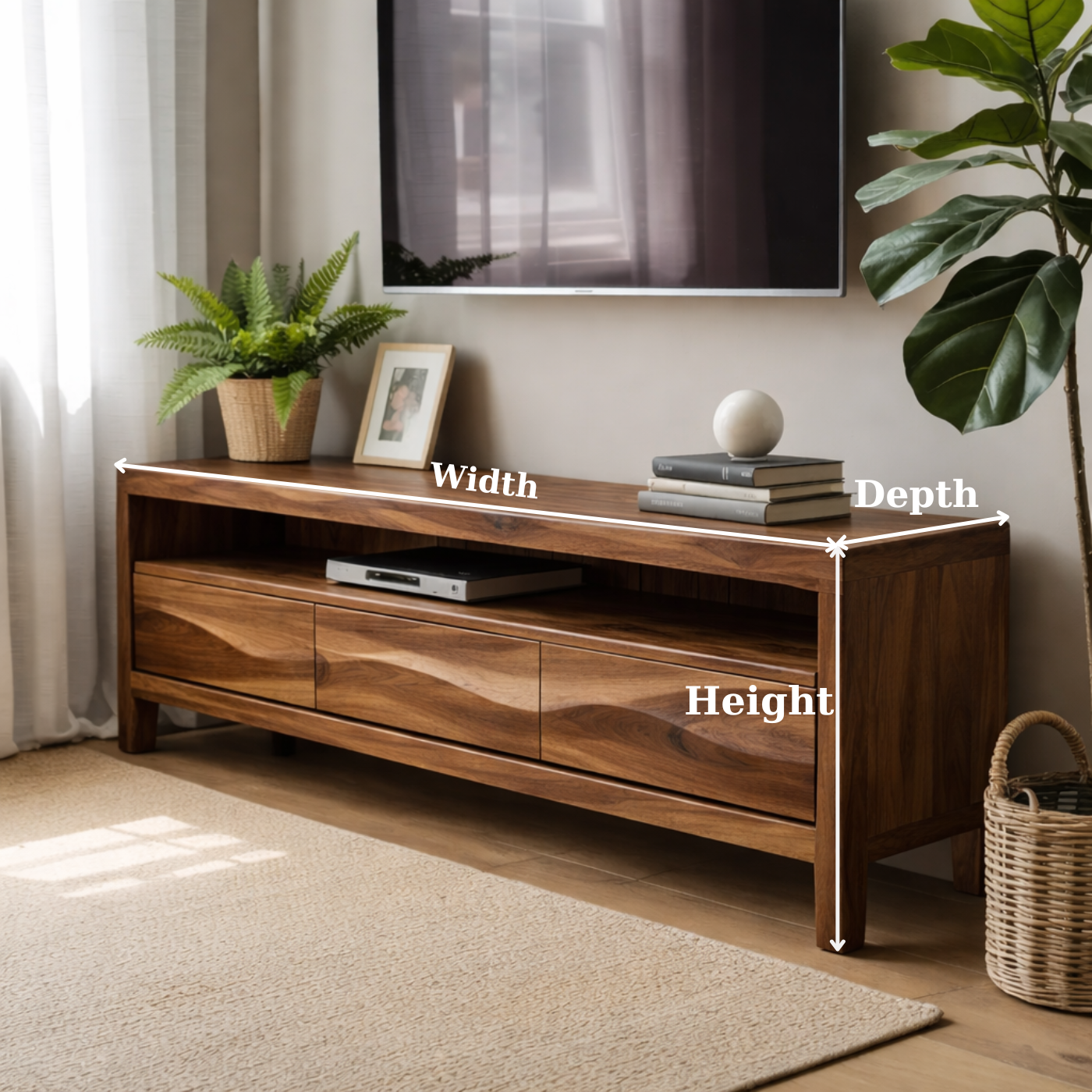 Solid Wood TV Stand with Drawers and Open Shelf for Contemporary Living Rooms