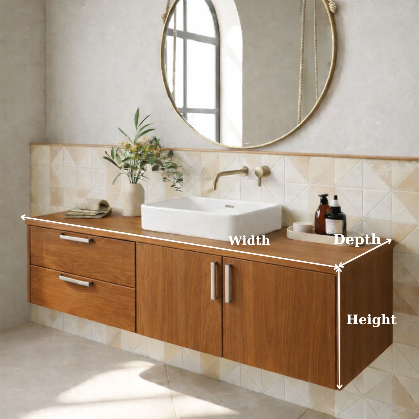 Floating Solid Wood Bathroom Vanity with Drawers and Cabinet Doors for Modern Home Interiors