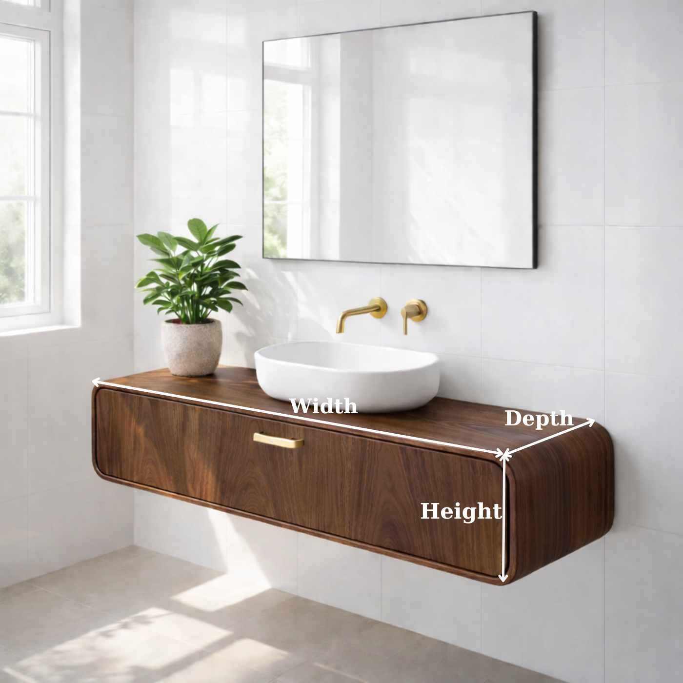 Handcraft Floating Solid Wood Bathroom Vanity with Single Drawer Storage