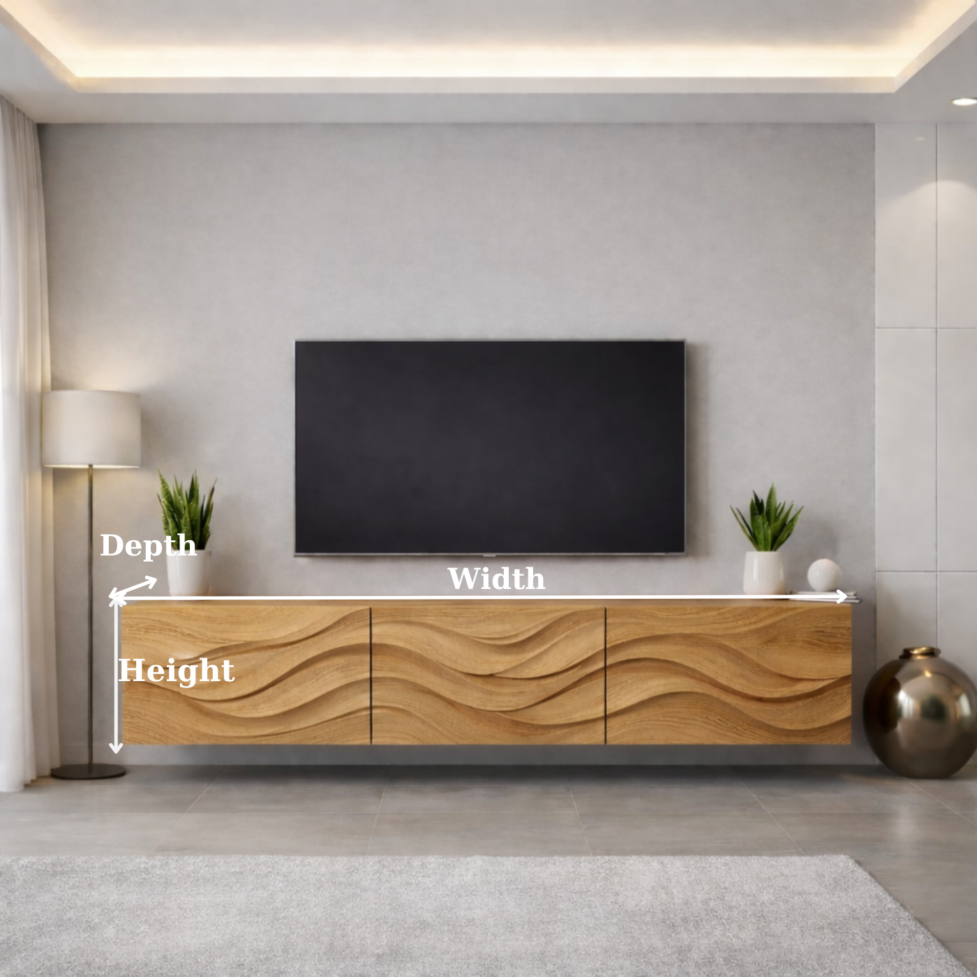 Wave Carved Solid Oak TV Stand with Modern Design, Stylish Media Console for Living Room
