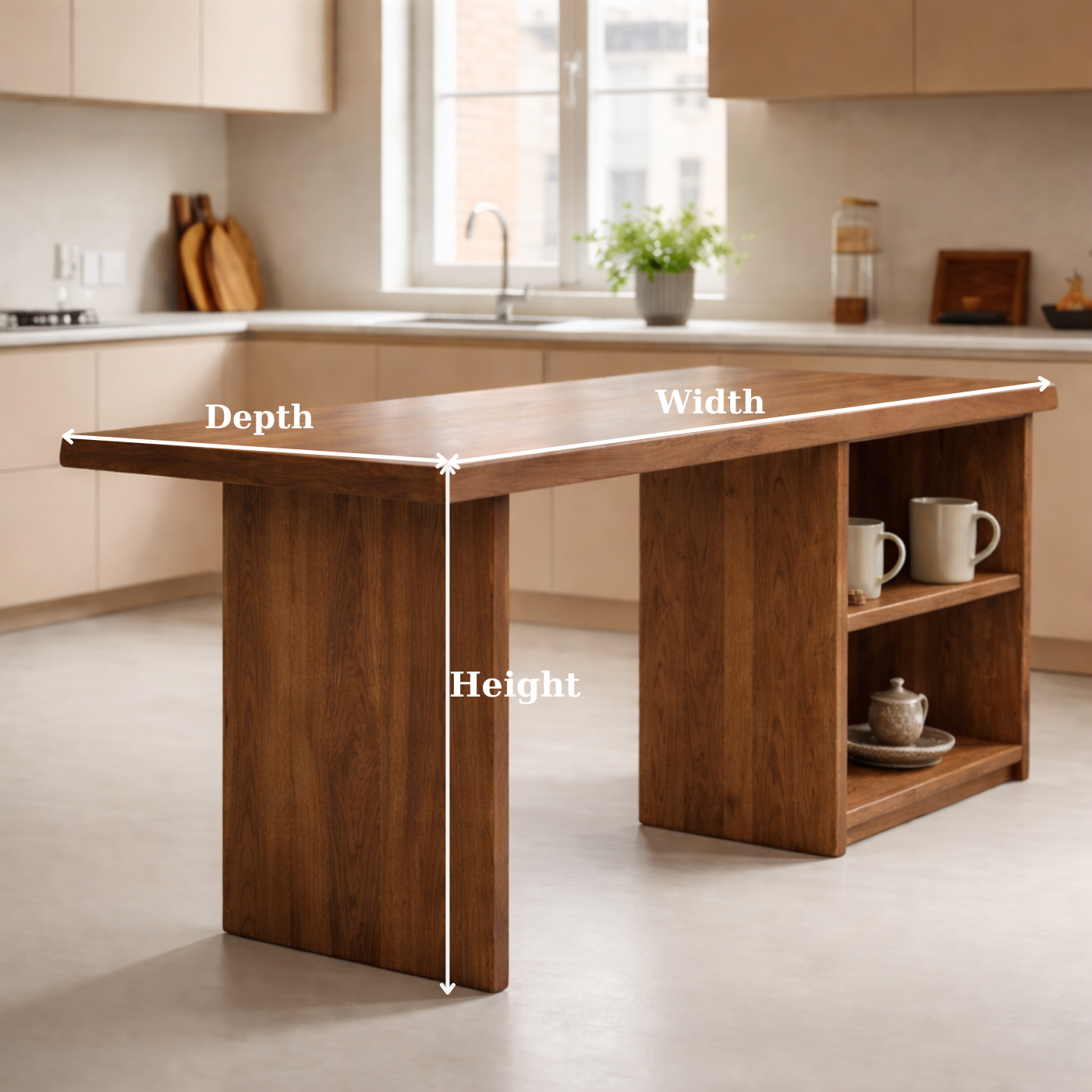 Solid Wood Kitchen Island with Open Shelf Storage and Spacious Prep Table