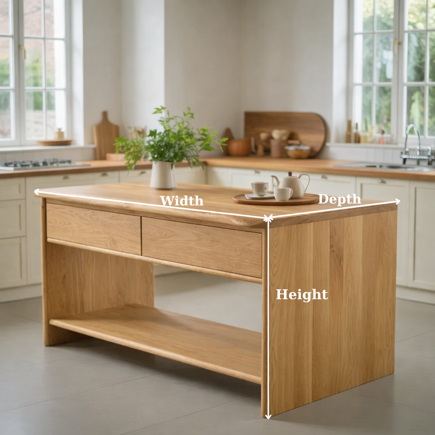 Modern Solid Wood Kitchen Island with Drawer and Open Shelf Storage Prep Table