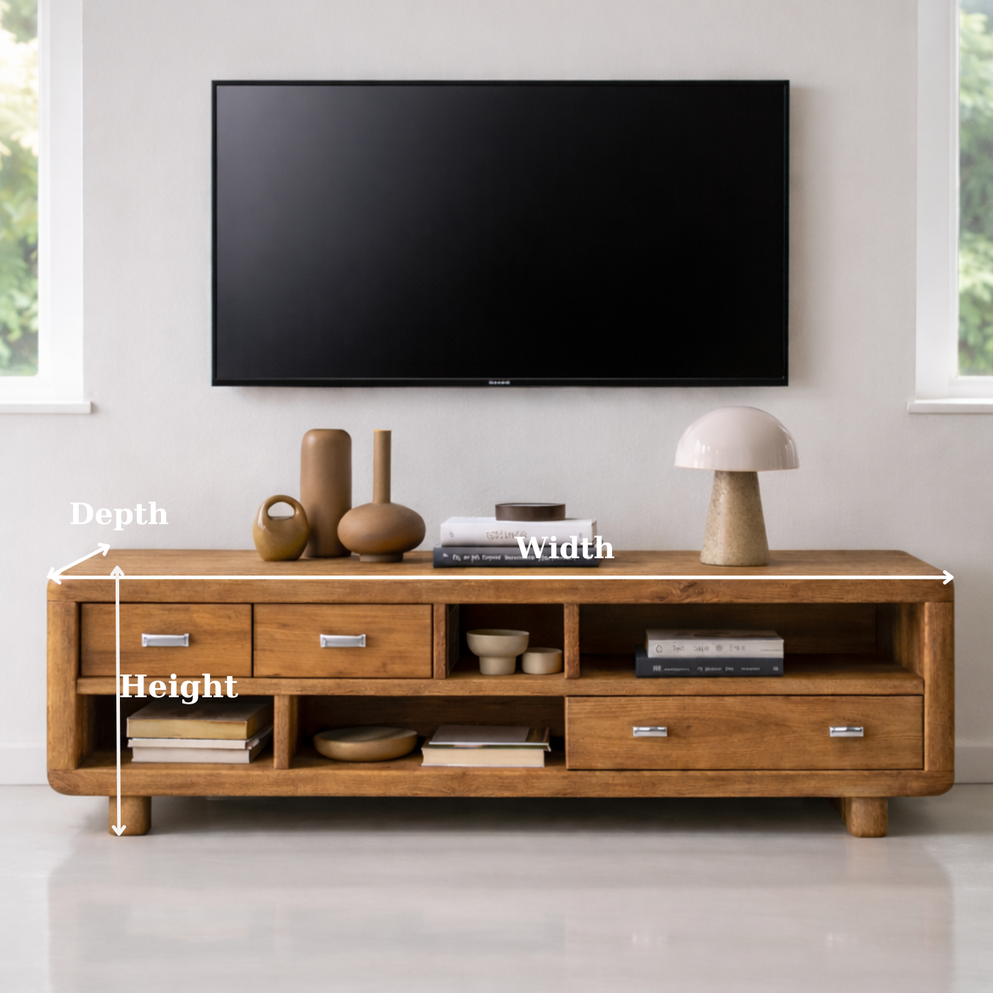 Solid Wood TV Stand with Drawers and Open Shelves Rustic Oak Media Console for Living Room