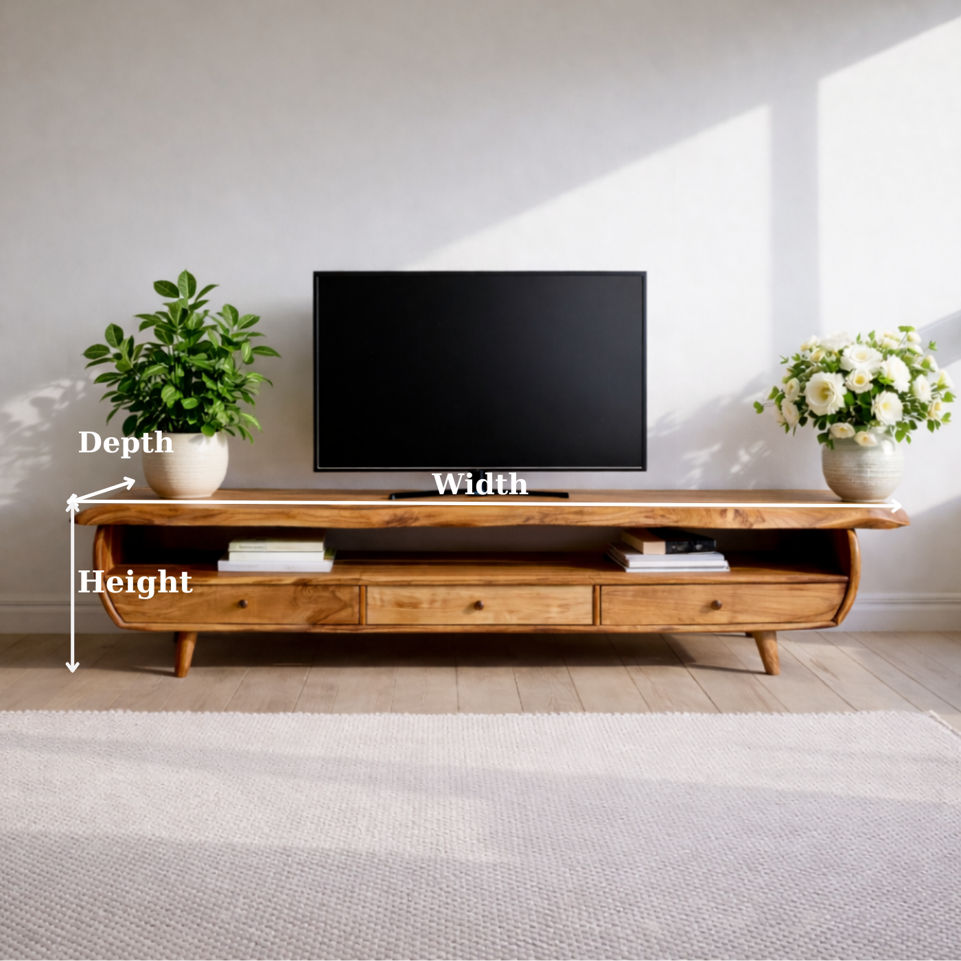 Solid Wood TV Stand for Living Room with Storage Drawers