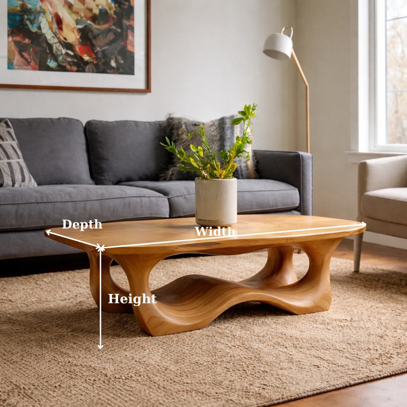 Solid Wood Coffee Table with Sculptural Base and Organic Curved Design