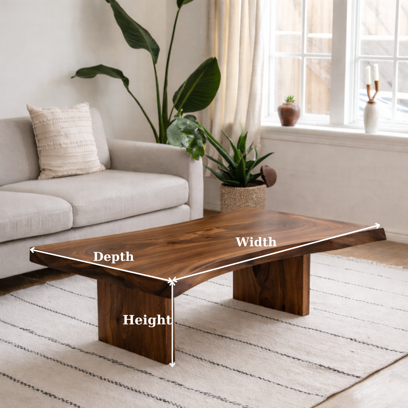Solid Wood Coffee Table with Live Edge Top and Minimal Block Legs