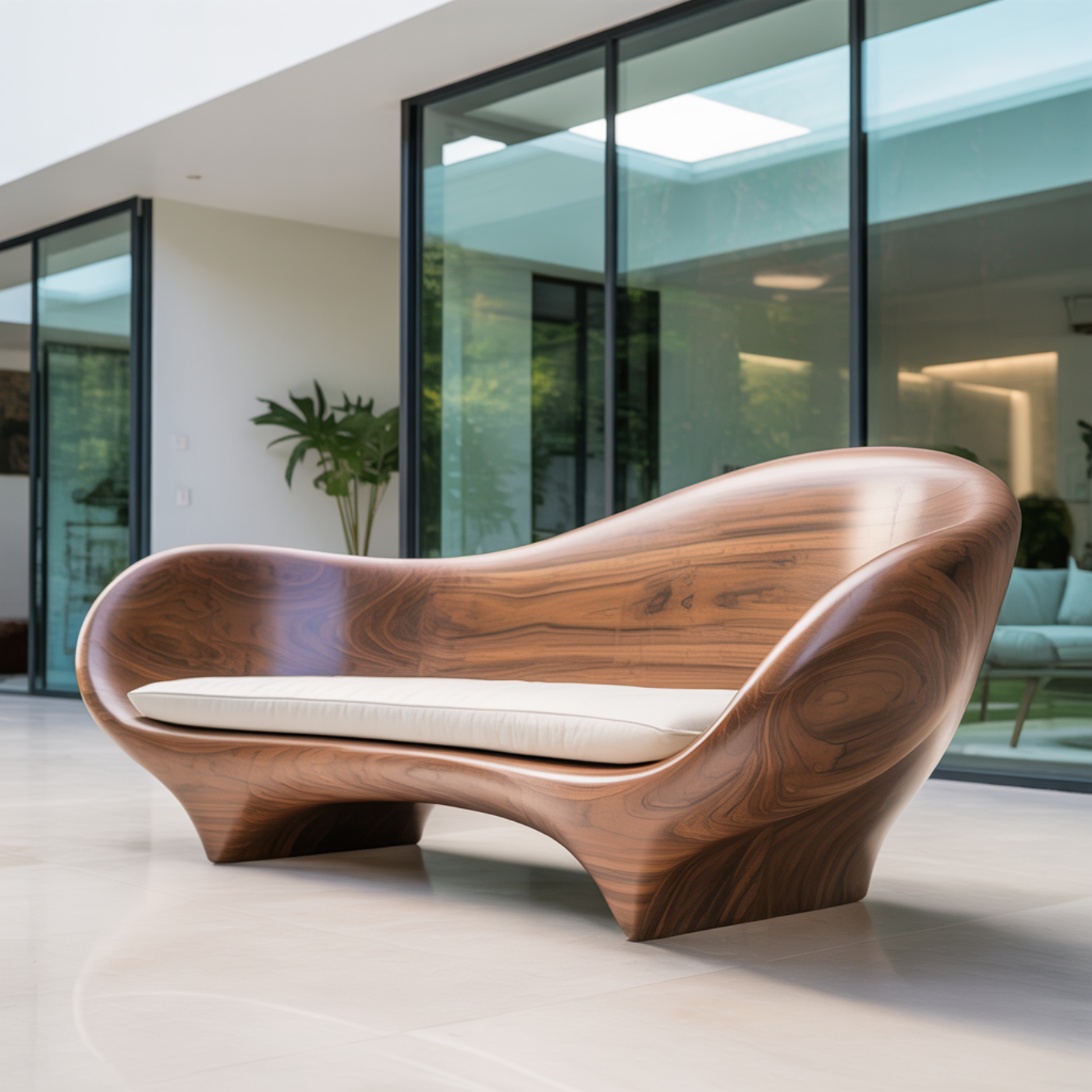 Contemporary Sculptural Solid Wood Sofa with Organic Curved Silhouette