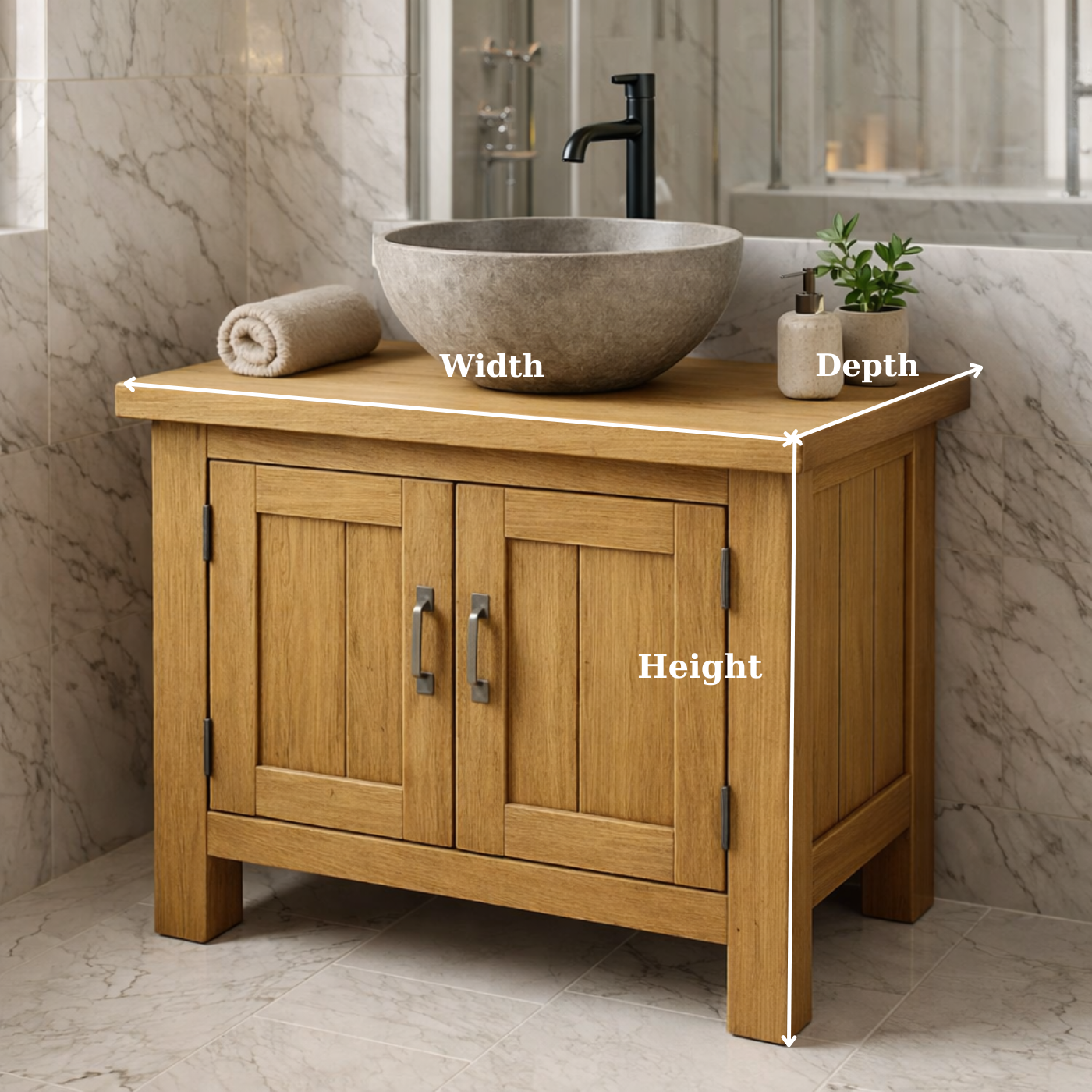 Solid Wood Bathroom Vanity with Double Cabinet Doors for Modern Rustic Spaces