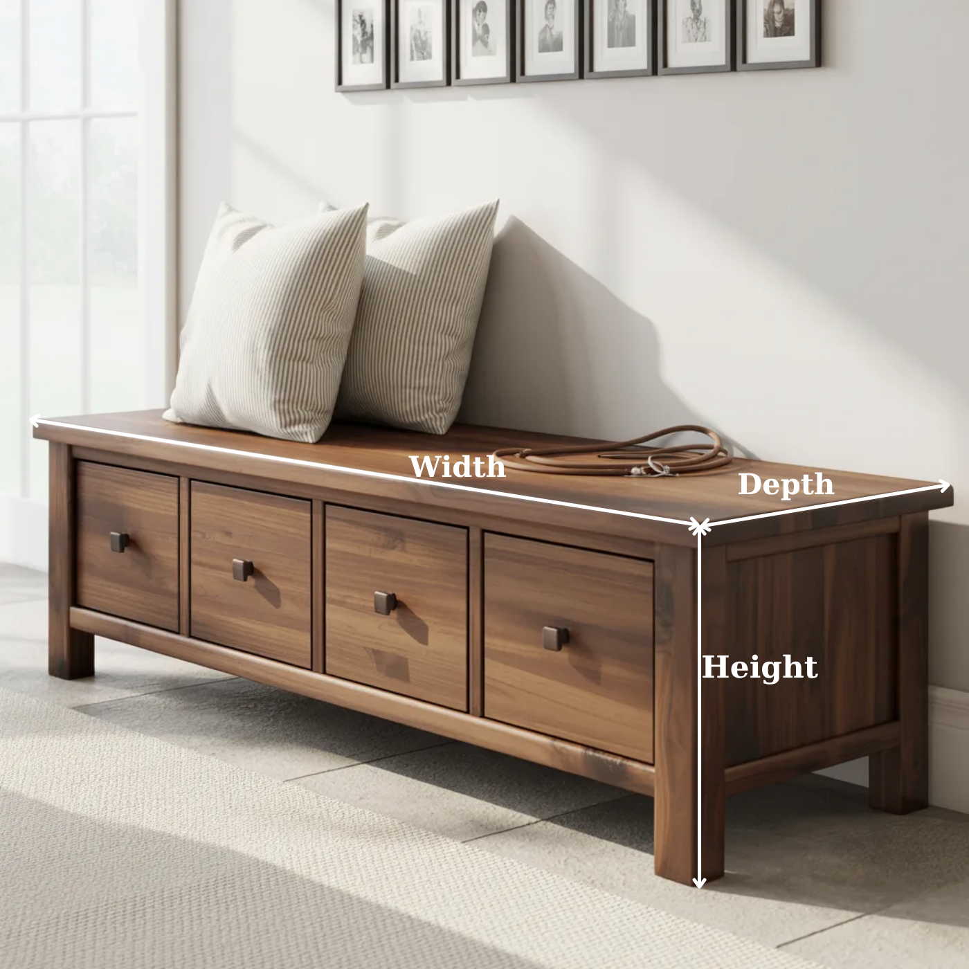 Solid Wood Storage Bench with Drawers – Rustic Entryway Shoe Storage Bench