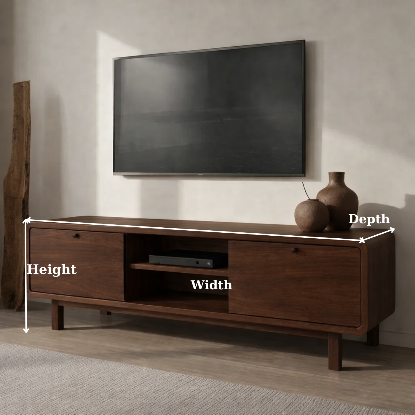 Minimalist Solid Wood TV Stand with Sliding Doors – Modern Rustic Media Console