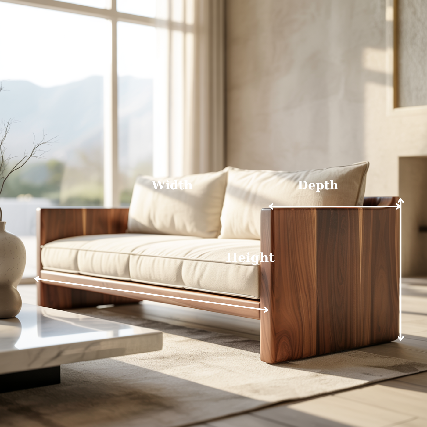 Modern Solid Wood Sofa with Minimalist Block Arms