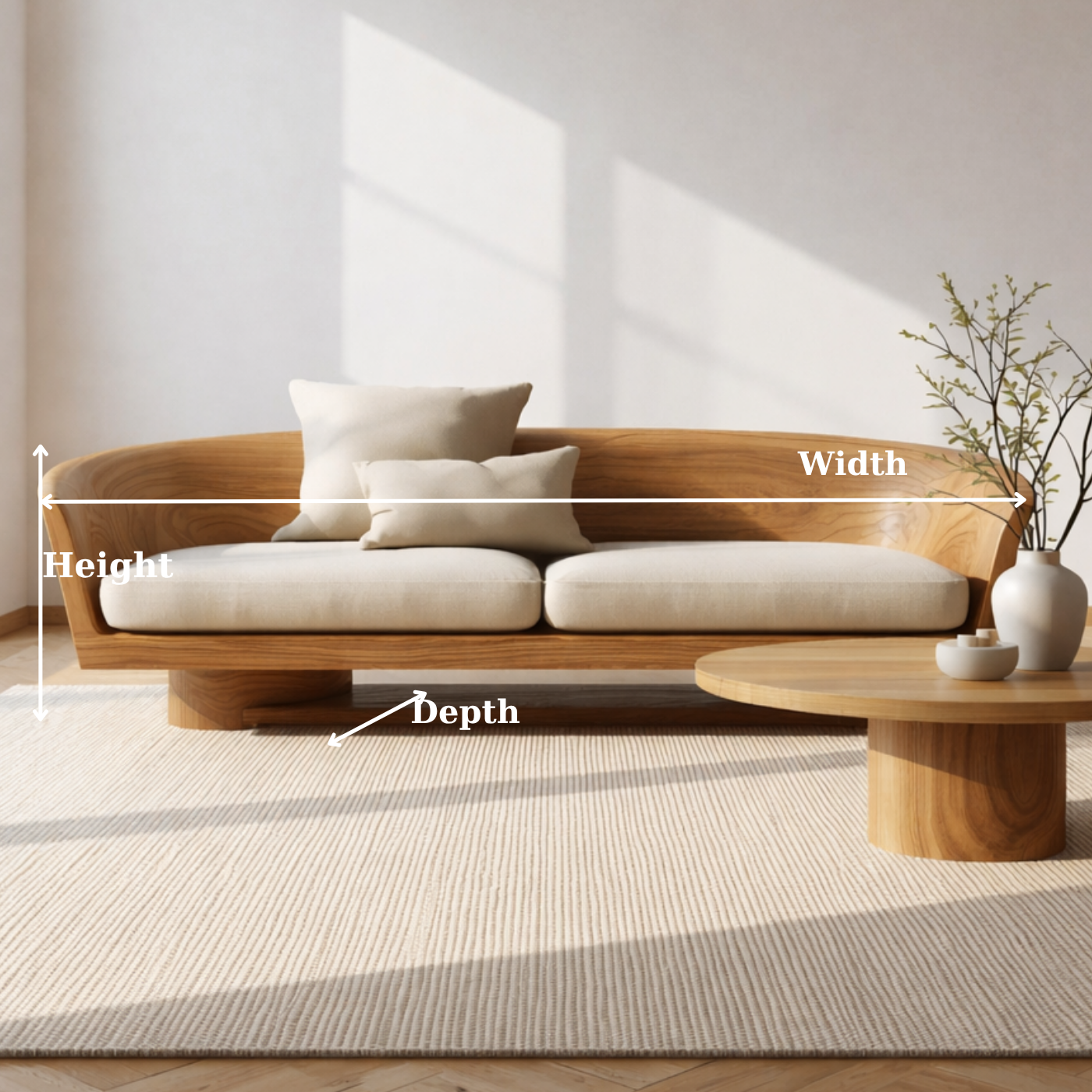 Solid Wood Curved Sofa – Sculptural Wooden Sofa with Organic Backrest