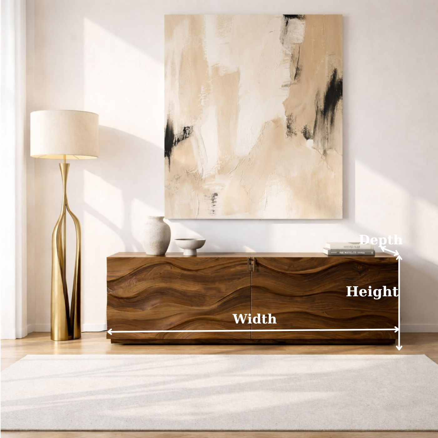 Modern Console Table with Wave Front, Minimalist Entryway Cabinet for Living Room Storage