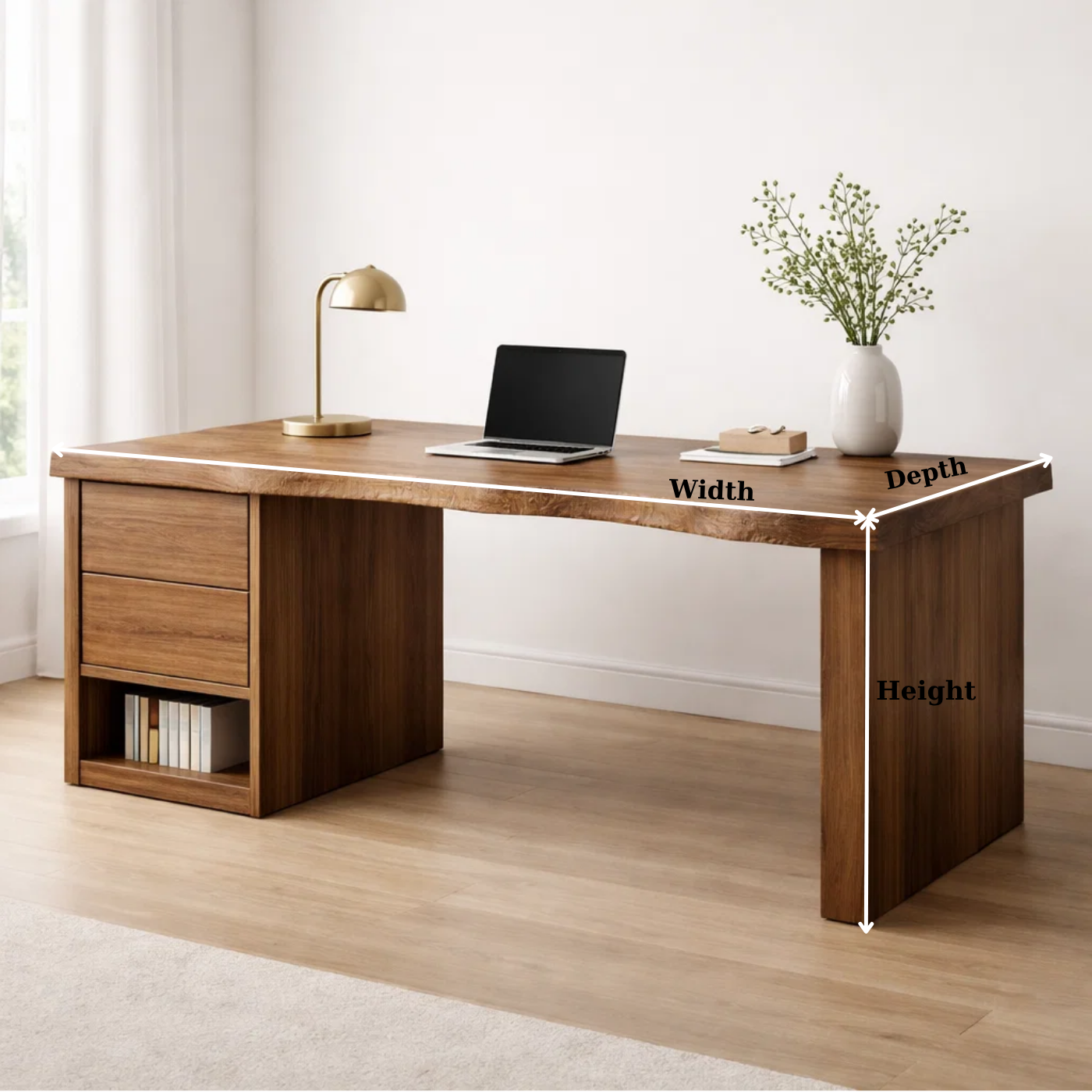 Handcrafted Solid Wood Desk with Live Edge and Drawer Storage