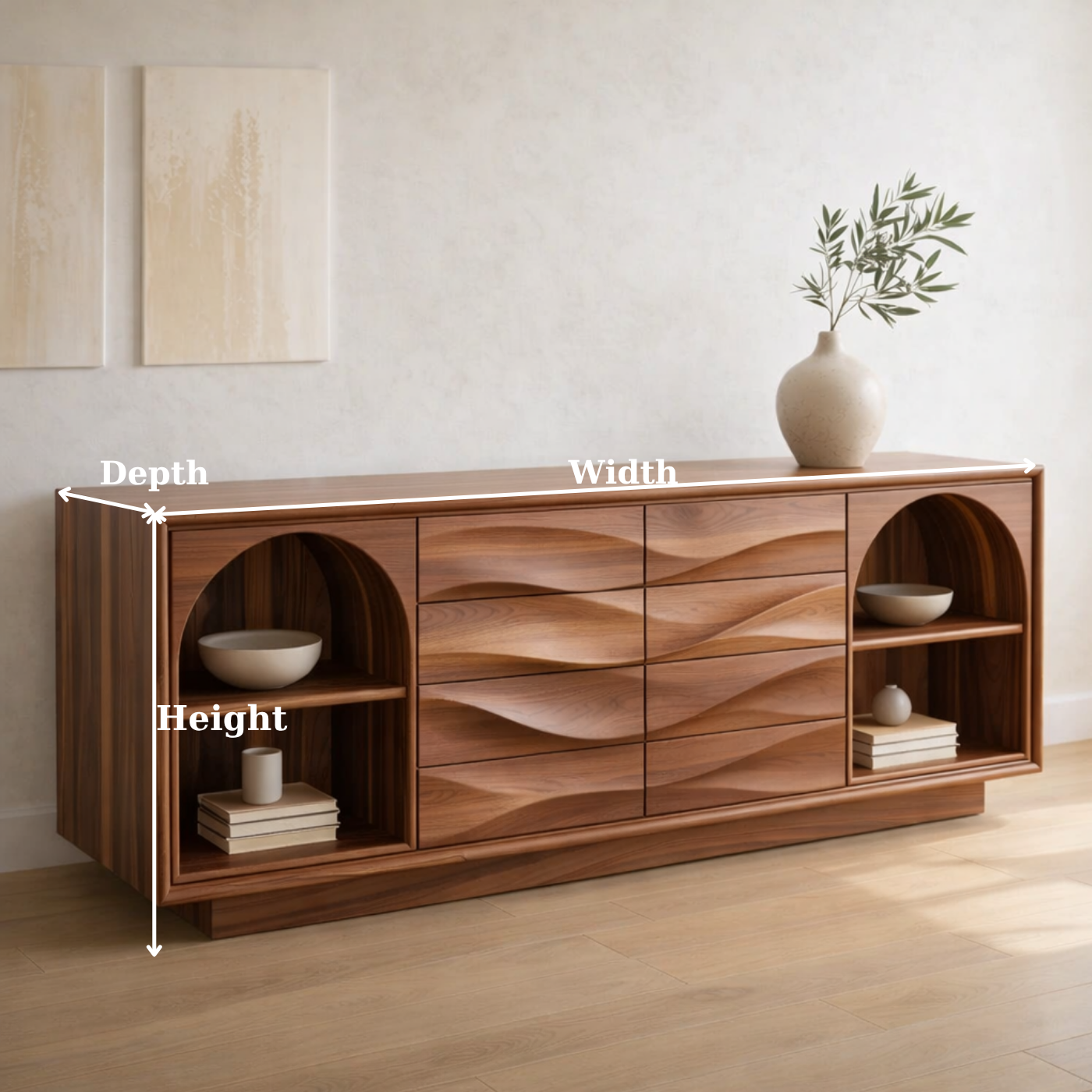 Solid Wood Console Table with Wave Drawer Front and Arched Shelf Storage for Modern Home