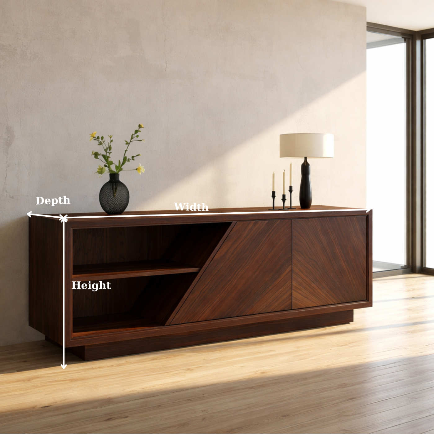 Modern Solid Wood Console Table with Geometric Design and Open Shelf Storage