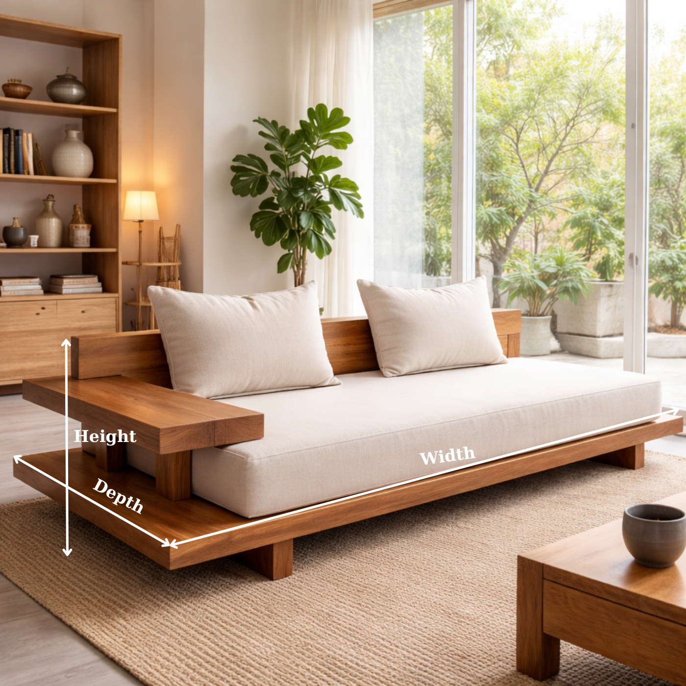 Solid Wood Sofa with Minimalist Frame – Modern Japanese Style Low Profile Design