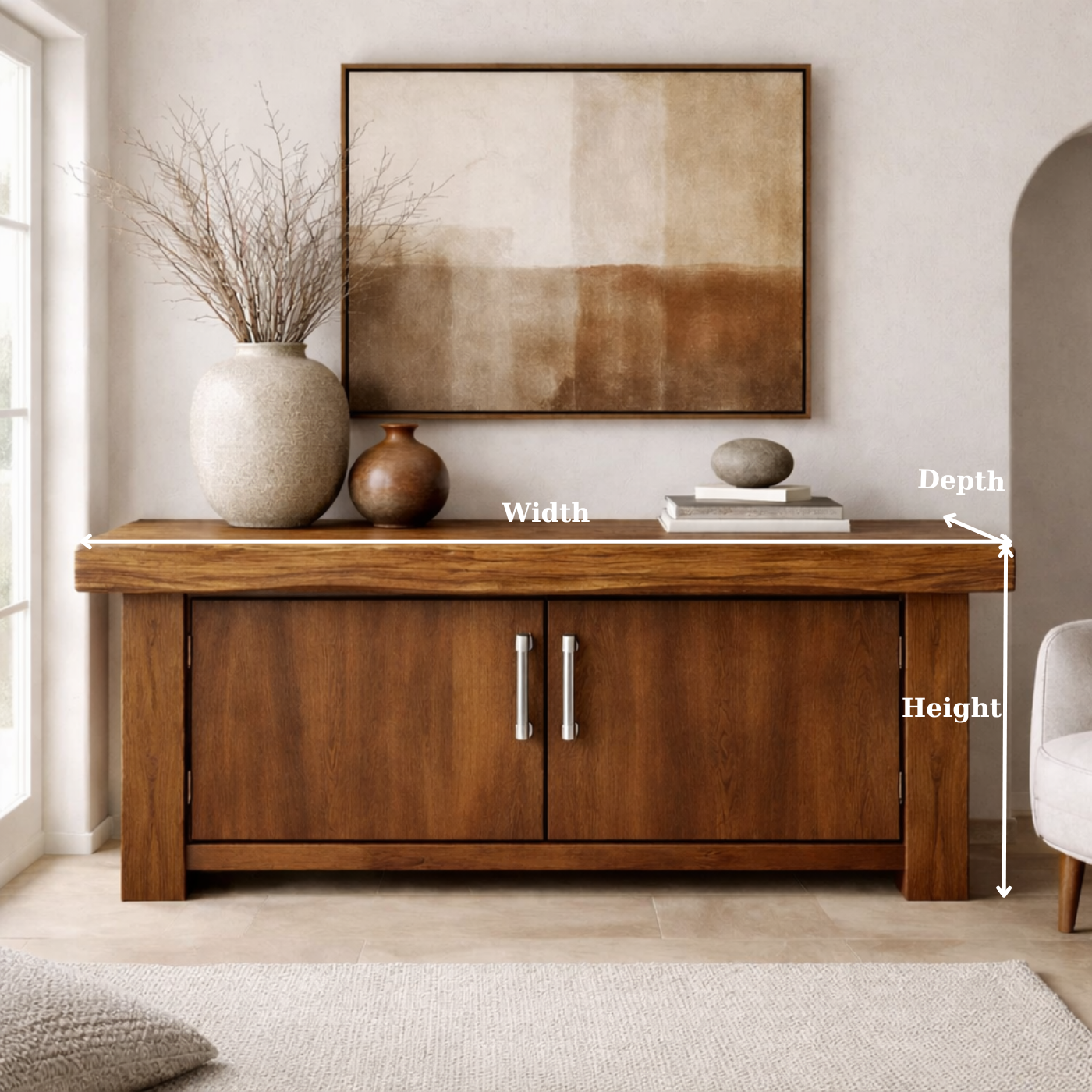 Solid Wood Console Cabinet – Modern Rustic Entryway Storage Table with Double Doors