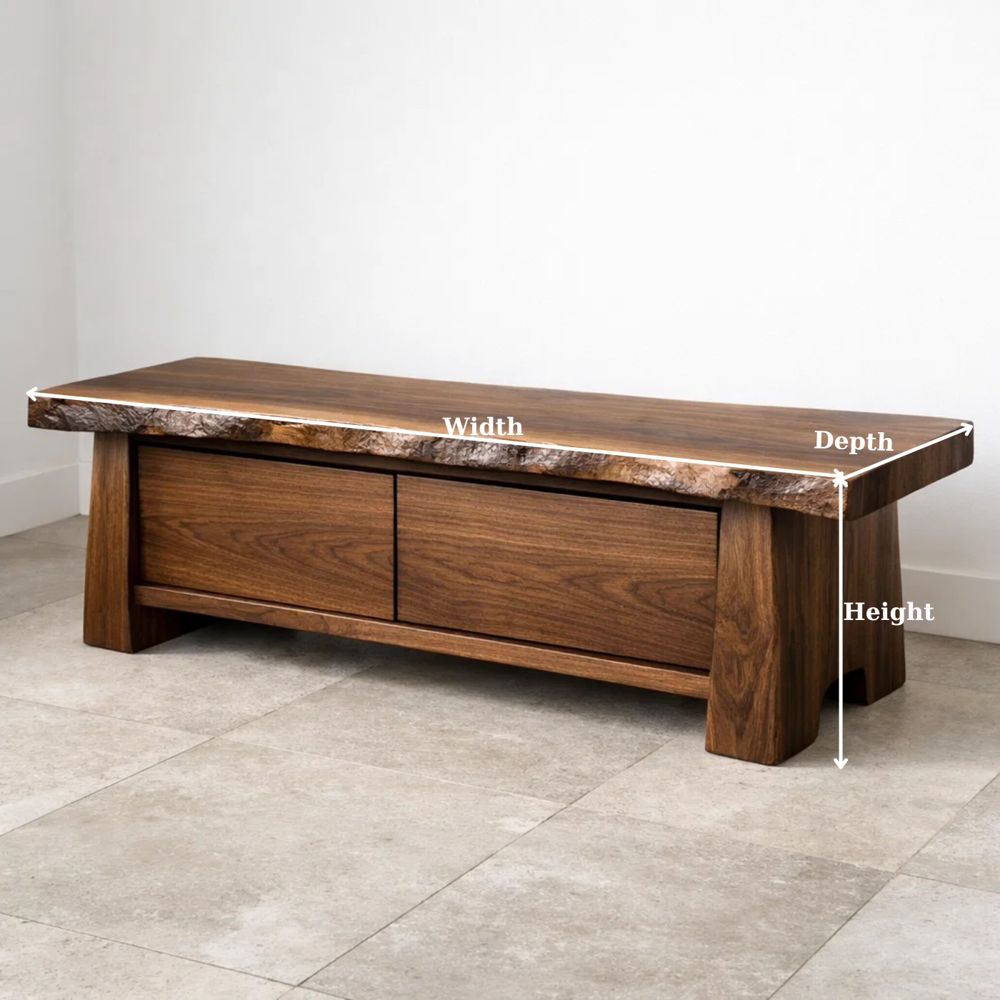 Solid Wood Entryway Bench with Storage Drawers – Live Edge Hallway Seating