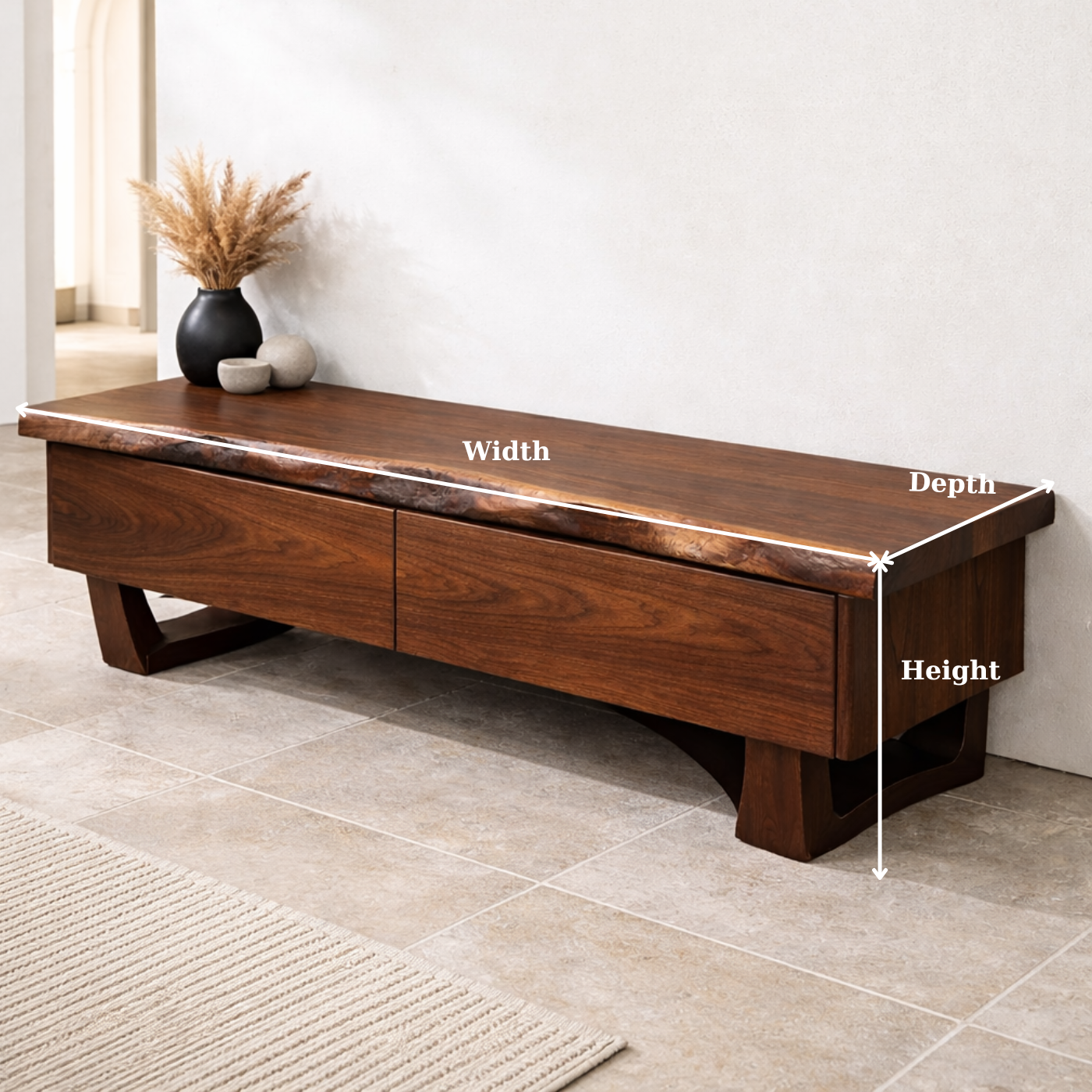 Solid Wood Entryway Bench with Drawers, Live Edge Storage Bench, Hallway Seating, Wooden Shoe Bench