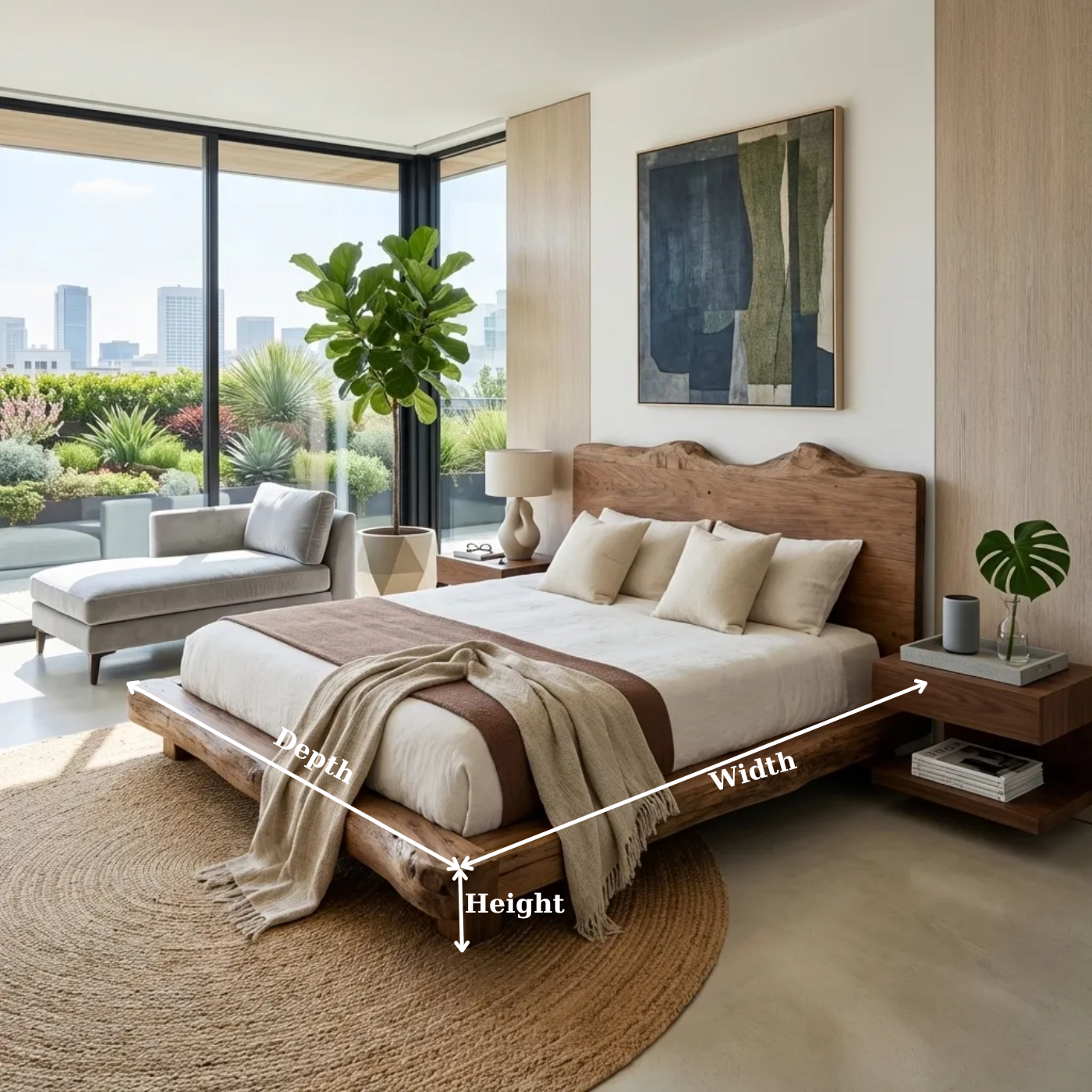 Handcrafted Live Edge Solid Wood Platform Bed, Rustic Organic Modern Bed with Headboard