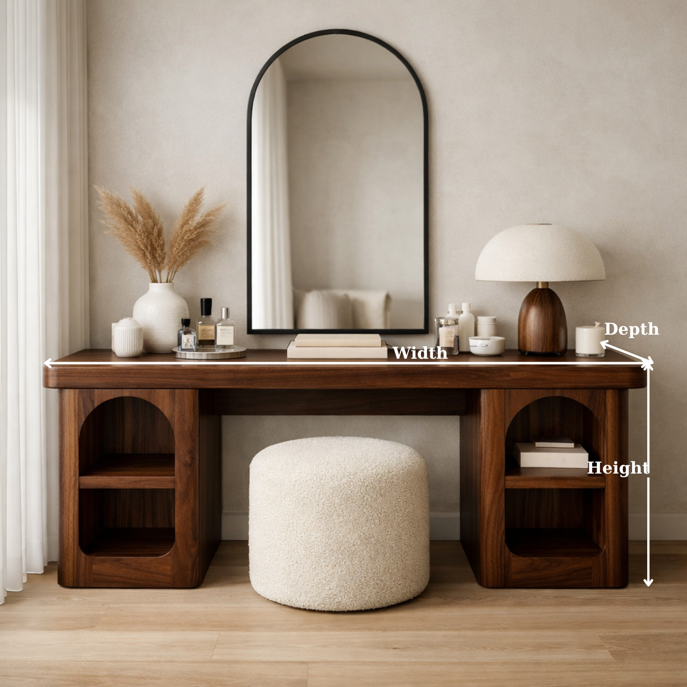 Solid Wood Makeup Vanity Desk with Open Shelves – Modern Vanity Table