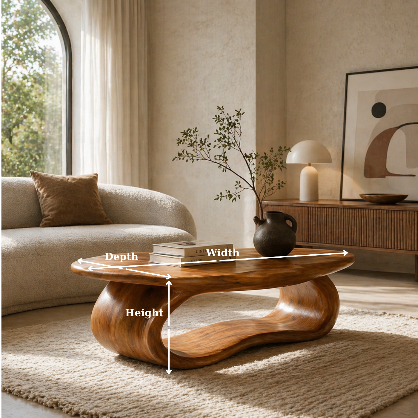 Solid Wood Coffee Table with Sculptural Loop Base and Organic Top