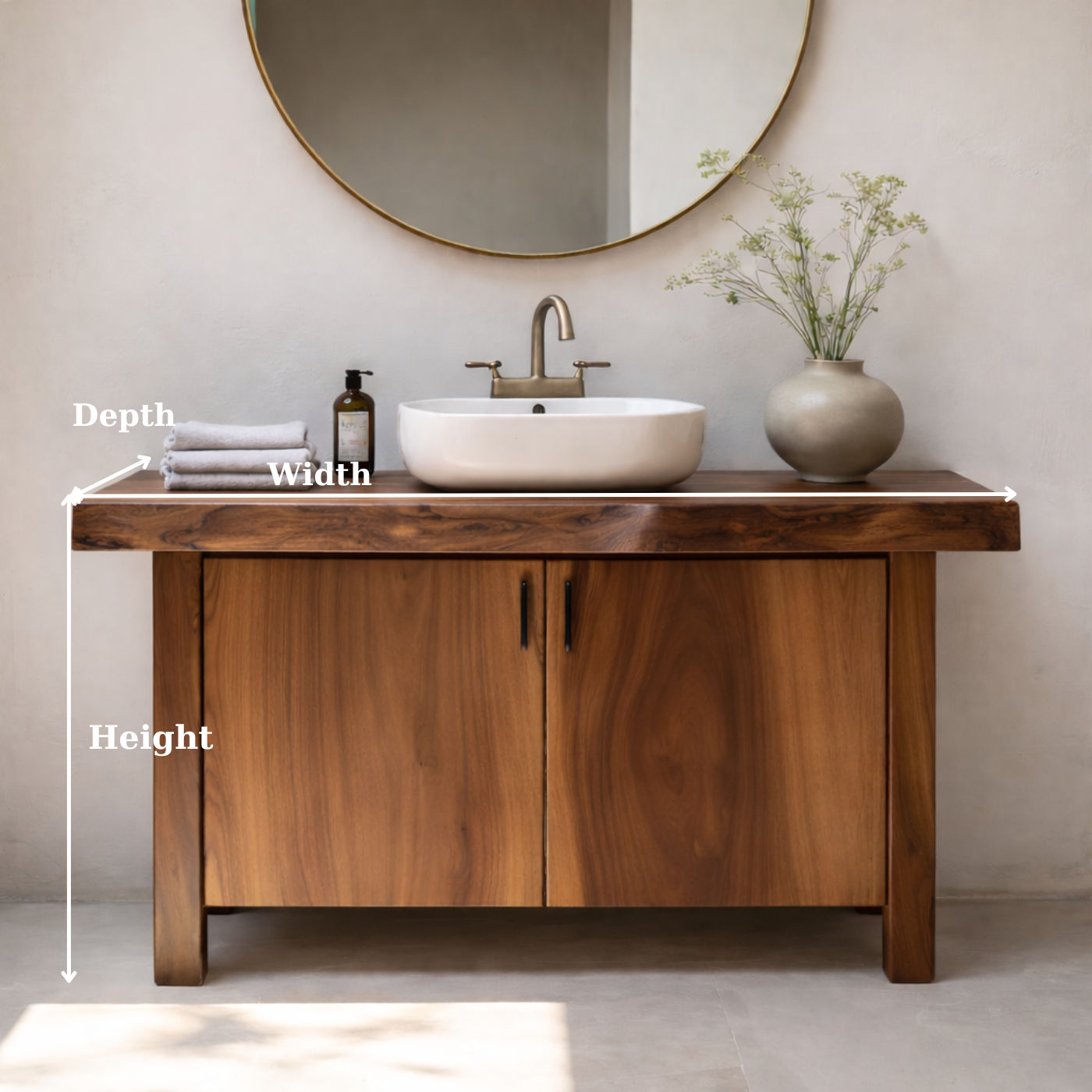 Solid Wood Bathroom Vanity with Slab Doors – Modern Organic Freestanding Single Sink Cabinet