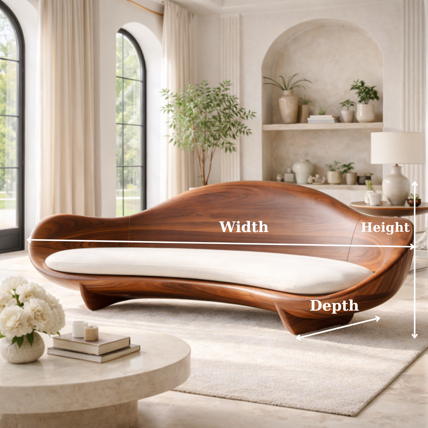 Solid Wood Designer Sofa Contemporary Sculptural Form
