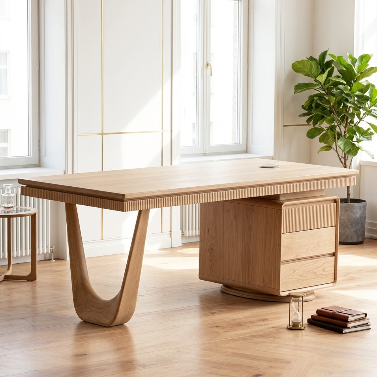 Stylish Executive Desk with Unique Curved Legs and Storage