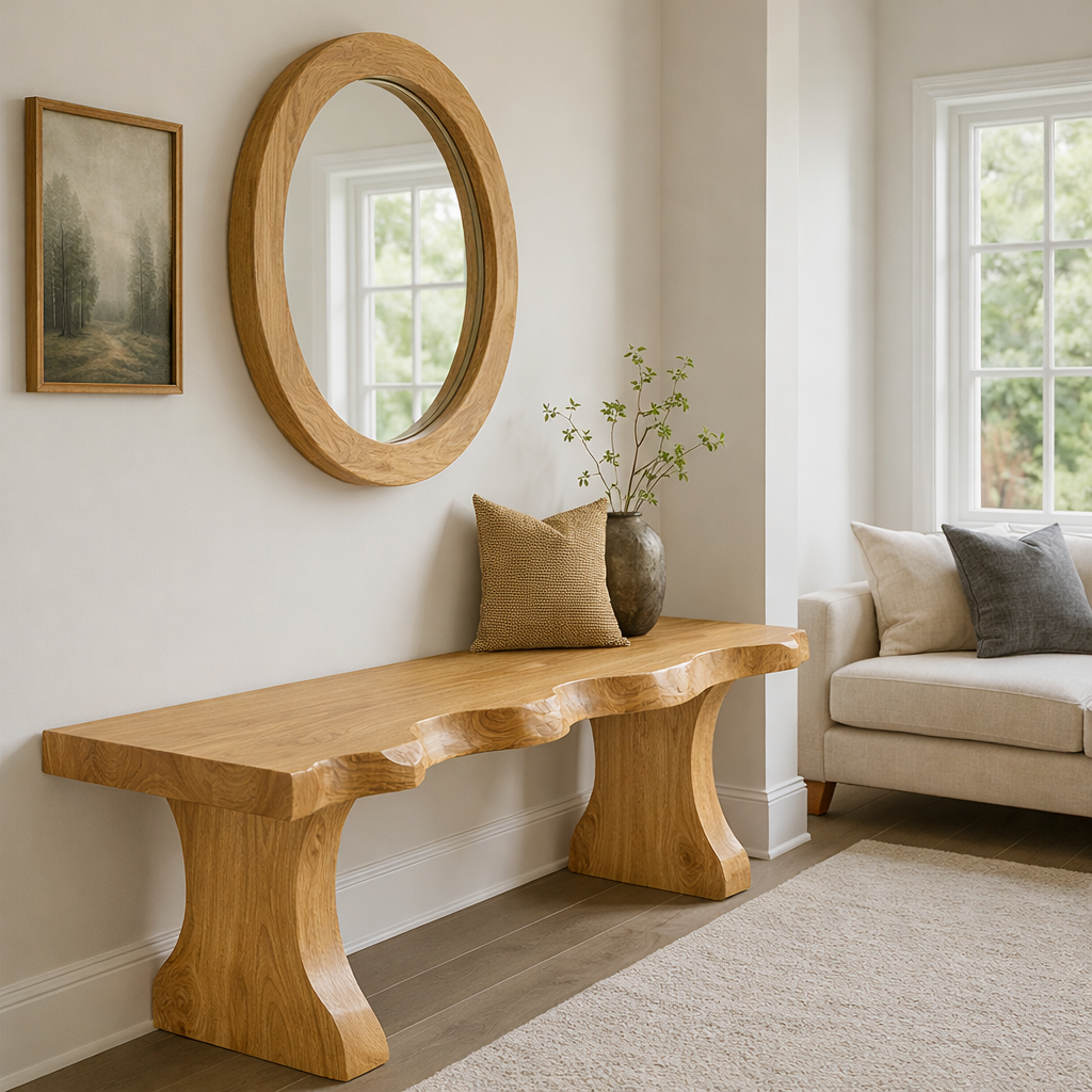 Solid Wood Entryway Bench with Live Edge Rustic Hallway Foyer Bench