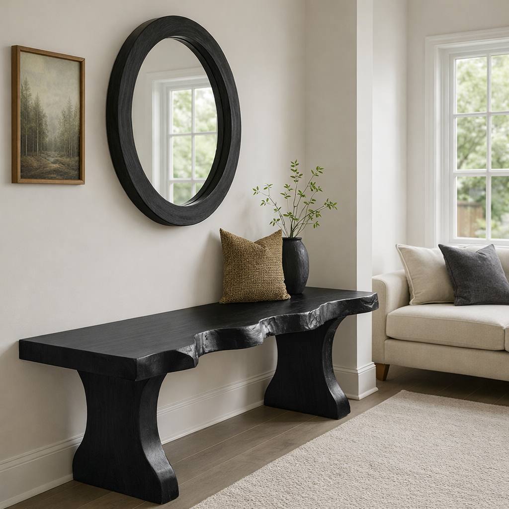 Solid Wood Entryway Bench with Live Edge Rustic Hallway Foyer Bench
