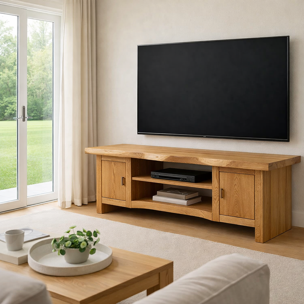 Solid Wood TV Stand with Storage Cabinets Rustic Live Edge Entertainment Center