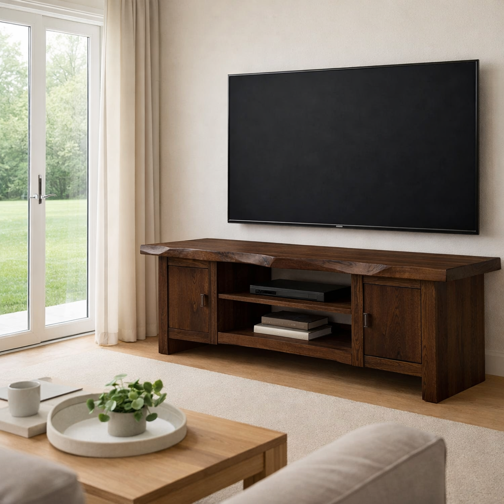 Solid Wood TV Stand with Storage Cabinets Rustic Live Edge Entertainment Center