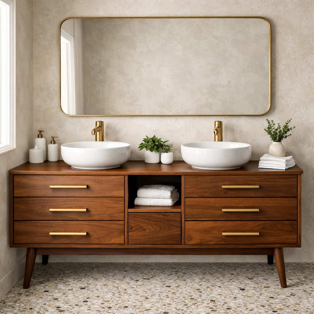 Symmetrical 6-Drawer Freestanding Vanity - Handcrafted Solid Wood Double Console