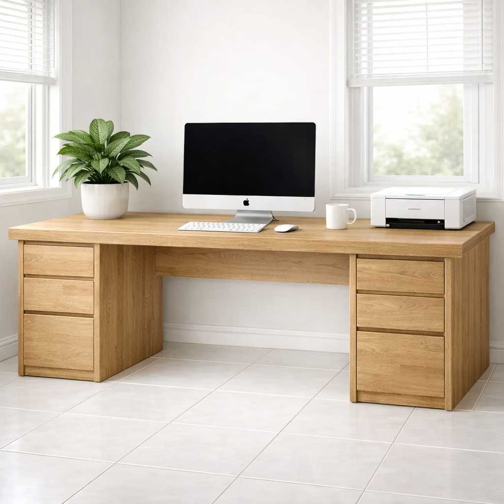 Large Solid Wood Executive Desk with Double Pedestal Storage Drawers