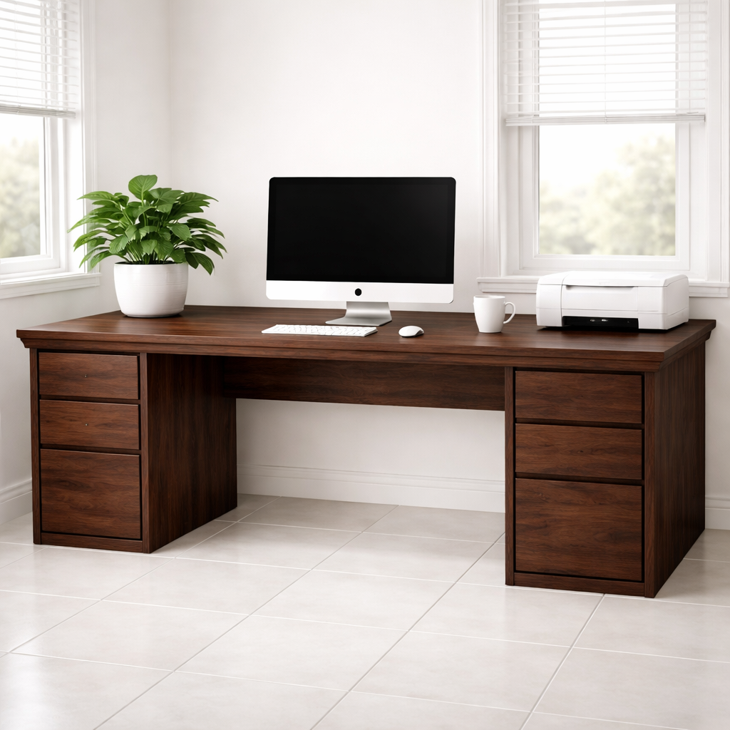 Large Solid Wood Executive Desk with Double Pedestal Storage Drawers