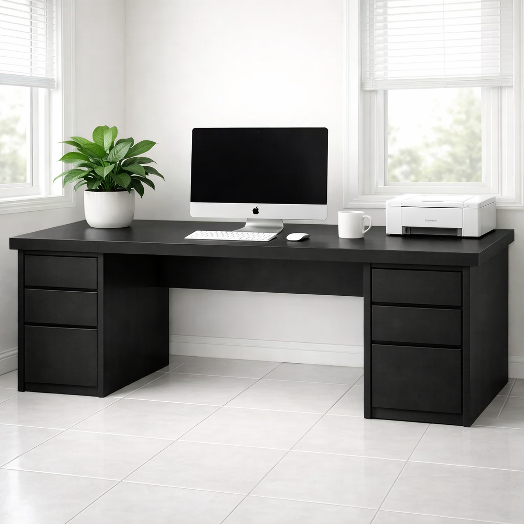 Large Solid Wood Executive Desk with Double Pedestal Storage Drawers
