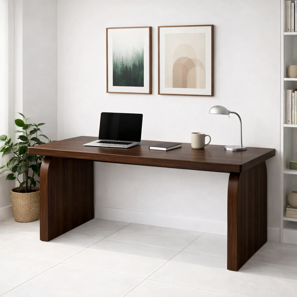 Minimalist Solid Wood Desk with Elegant Curved Leg Design