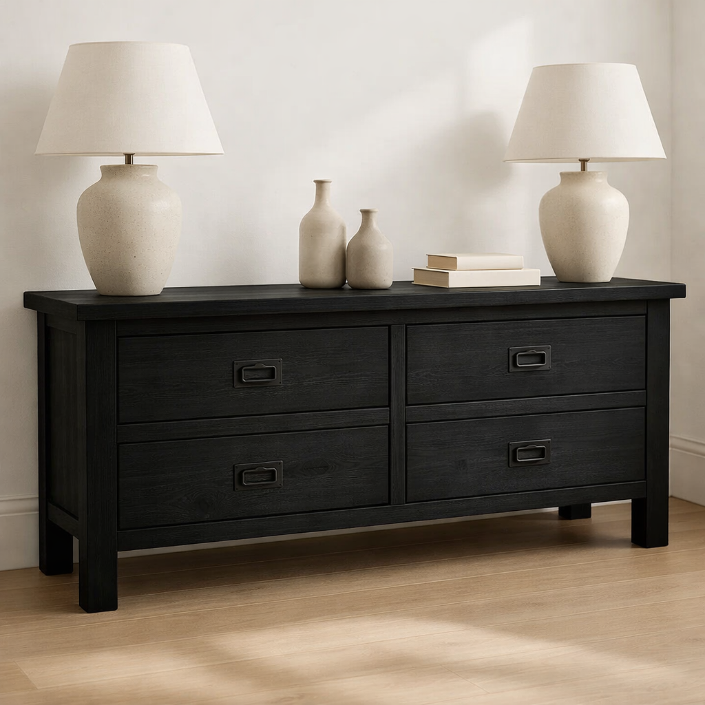 Solid Wood Console Table for Living Room with 4 Drawers and Simple Design