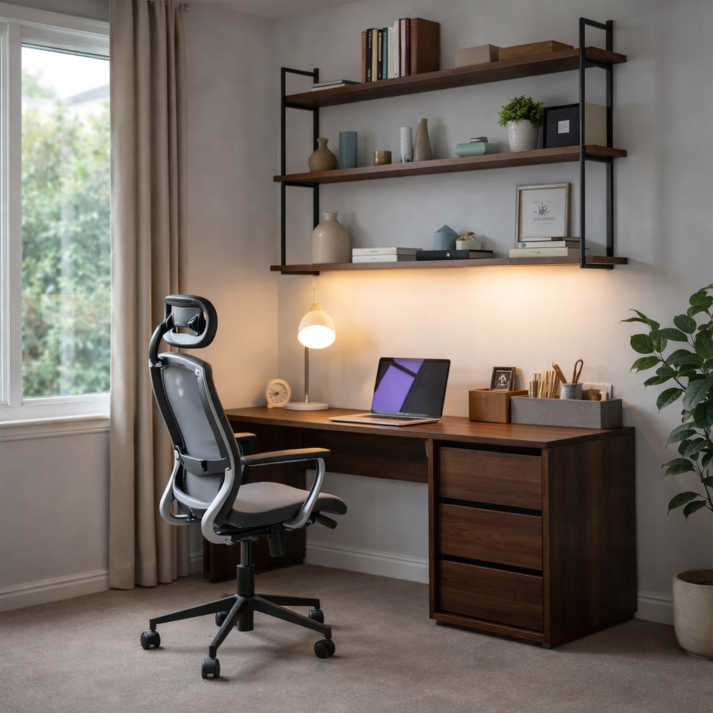 Solid Wood Office Desk with Drawer Storage – Modern Rustic Home Office Desk