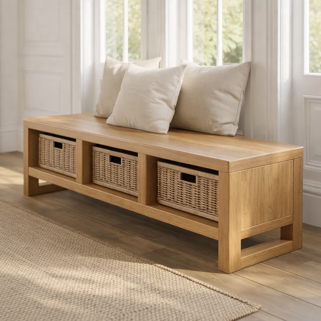 Solid Wood Entryway Bench with Open Storage – Rustic Shoe Storage Bench