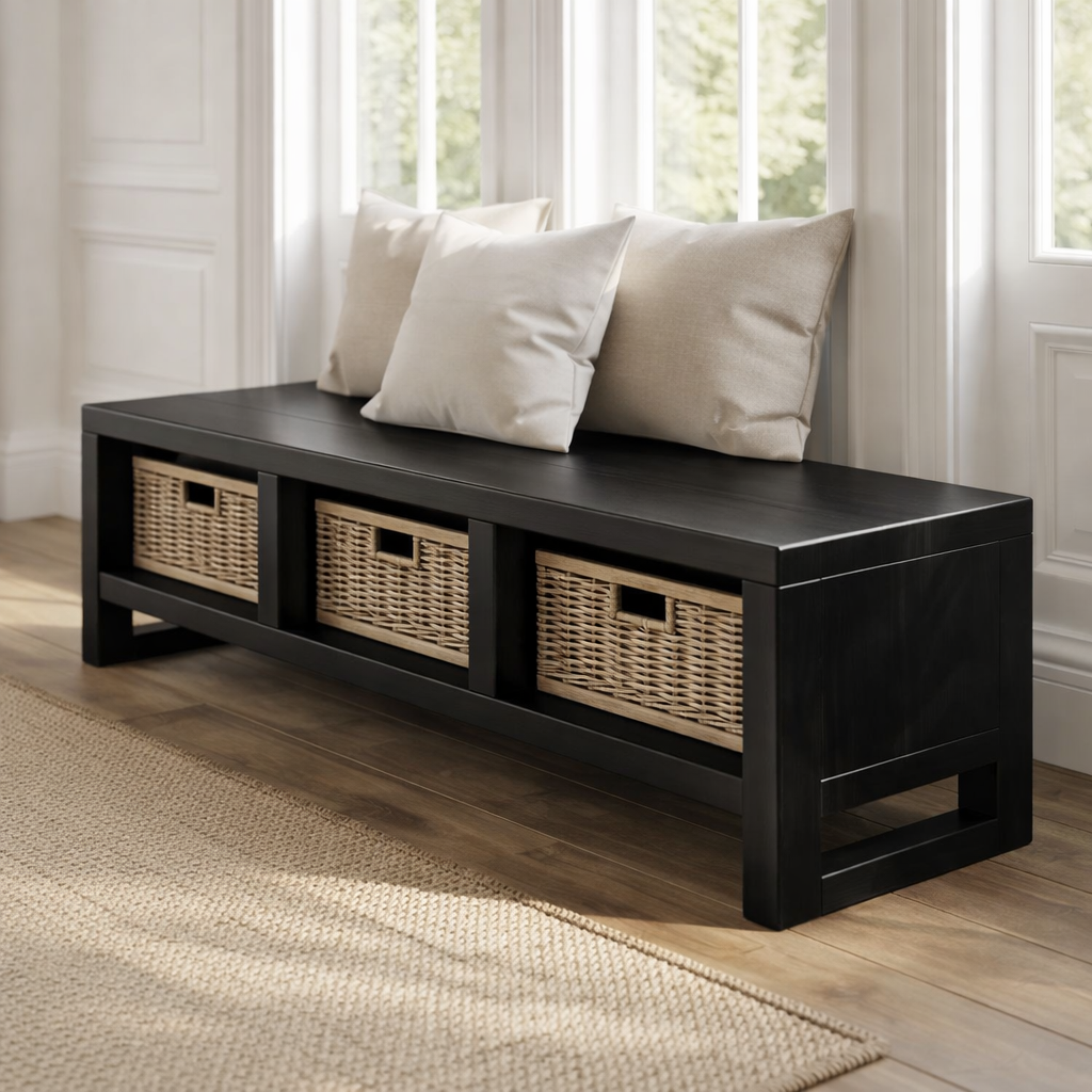 Solid Wood Entryway Bench with Open Storage – Rustic Shoe Storage Bench