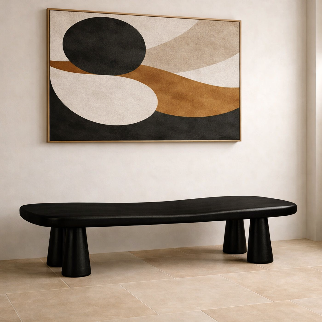 Solid Wood Sculptural Bench – Modern Organic Entryway Seating Bench